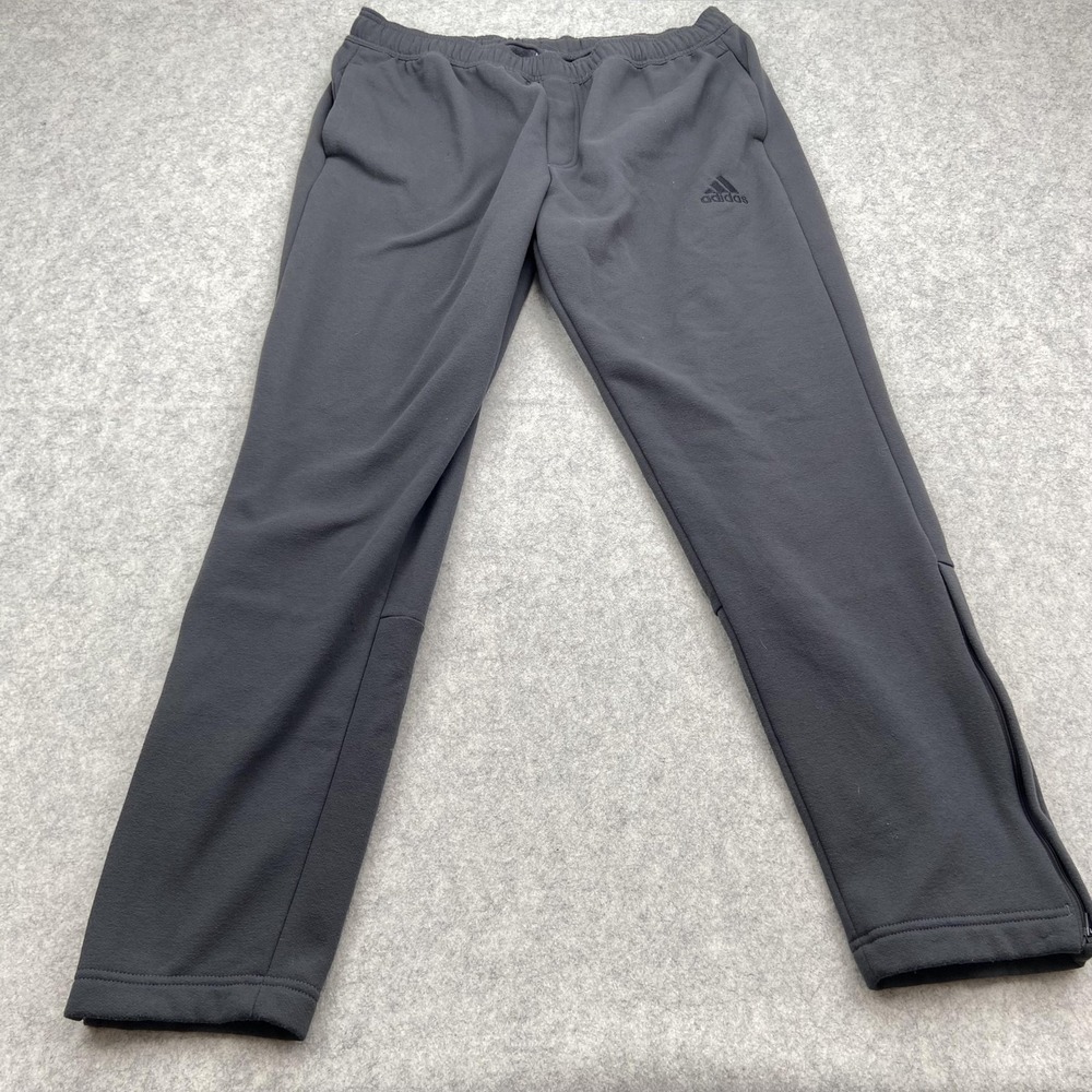 Adidas Pants Mens XL (34x30) Gray Fleece Thermal Track Sweatpants Pockets Warm